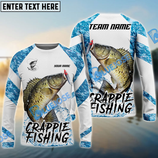 Frenzidea Crappie Fishing Blue Camo White Pattern Sport Custom Name & Team Name 3D Shirts