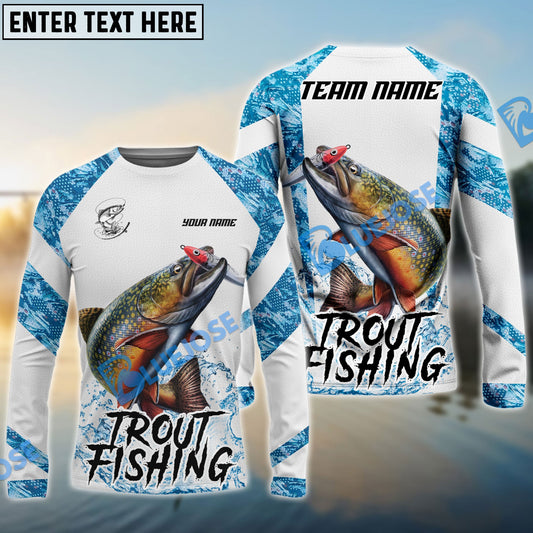Frenzidea Trout Fishing Blue Camo White Pattern Sport Custom Name & Team Name 3D Shirts
