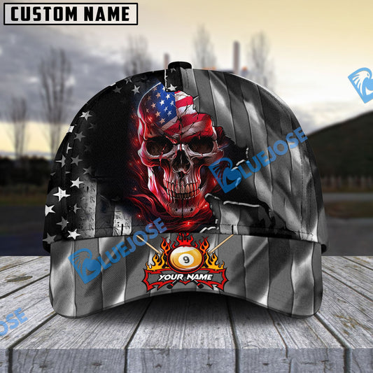 Frenzidea Billiards Ball 9 American Skull Metal Art Personalized Name Cap