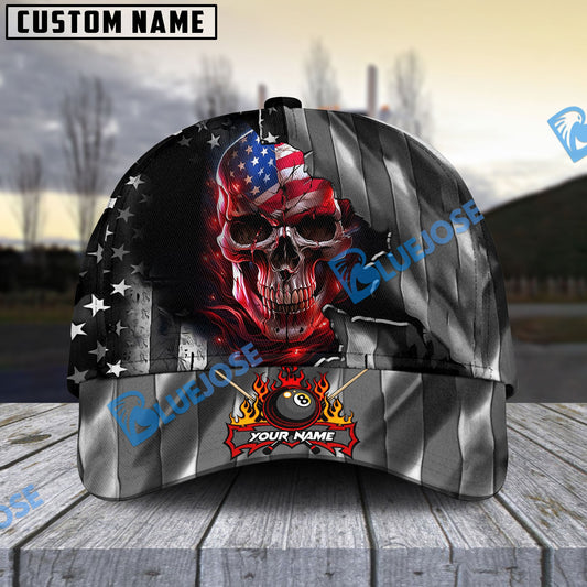 Frenzidea Billiards Ball 8 American Skull Metal Art Personalized Name Cap