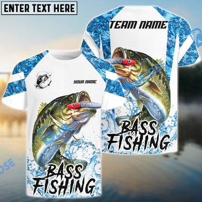 Frenzidea Bass Fishing Blue Camo White Pattern Sport Custom Name & Team Name 3D Shirts