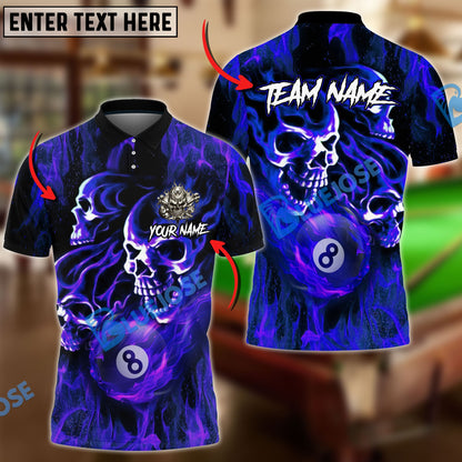 Frenzidea Billiards 8 Ball Fusion Skulls Personalized Name, Team Name Unisex Shirt ( 4 Colors )