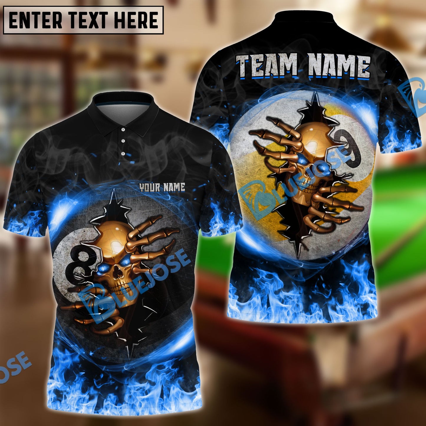 Frenzidea Billiards Ball 8 And 9 Fire Skull Crack ver KH Personalized Name, Team Name Unisex Polo( 6 Colors )