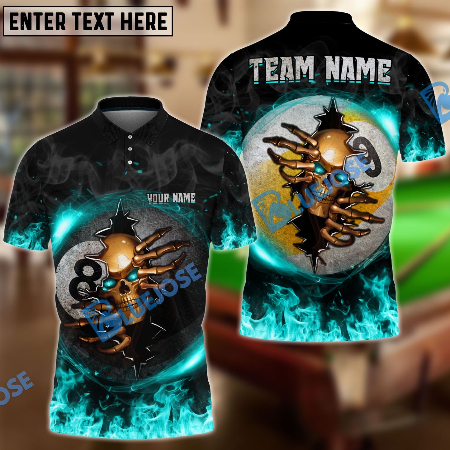 Frenzidea Billiards Ball 8 And 9 Fire Skull Crack ver KH Personalized Name, Team Name Unisex Polo( 6 Colors )