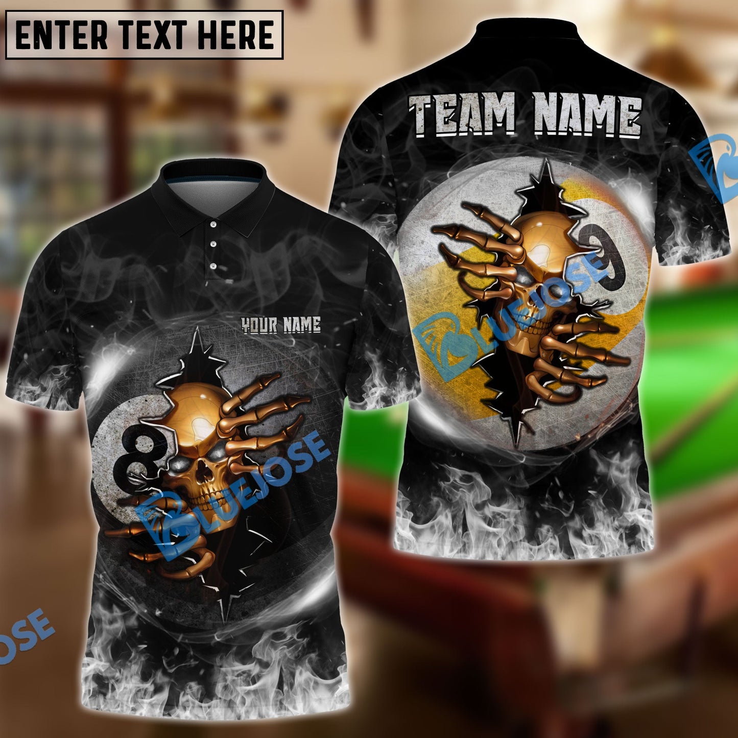 Frenzidea Billiards Ball 8 And 9 Fire Skull Crack ver KH Personalized Name, Team Name Unisex Polo( 6 Colors )