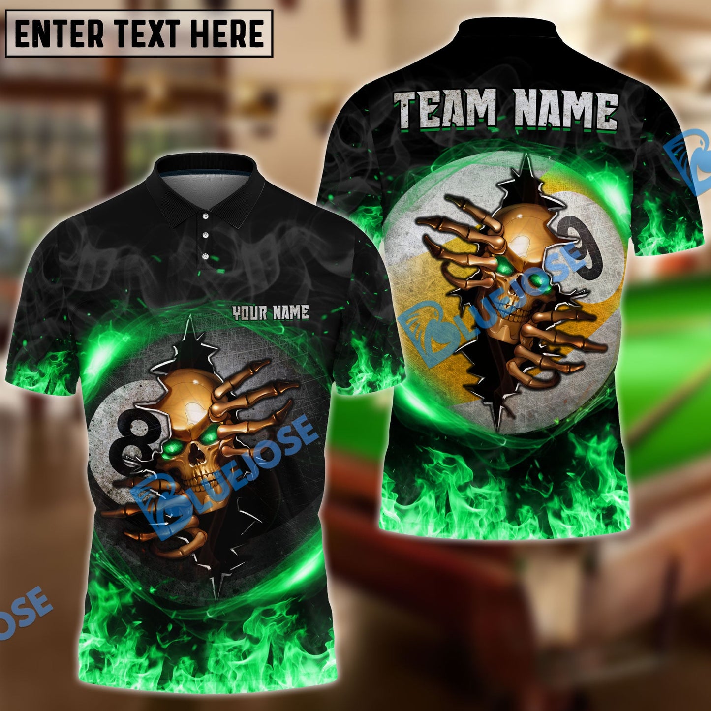 Frenzidea Billiards Ball 8 And 9 Fire Skull Crack ver KH Personalized Name, Team Name Unisex Polo( 6 Colors )