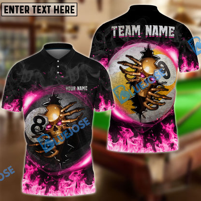 Frenzidea Billiards Ball 8 And 9 Fire Skull Crack ver KH Personalized Name, Team Name Unisex Polo( 6 Colors )