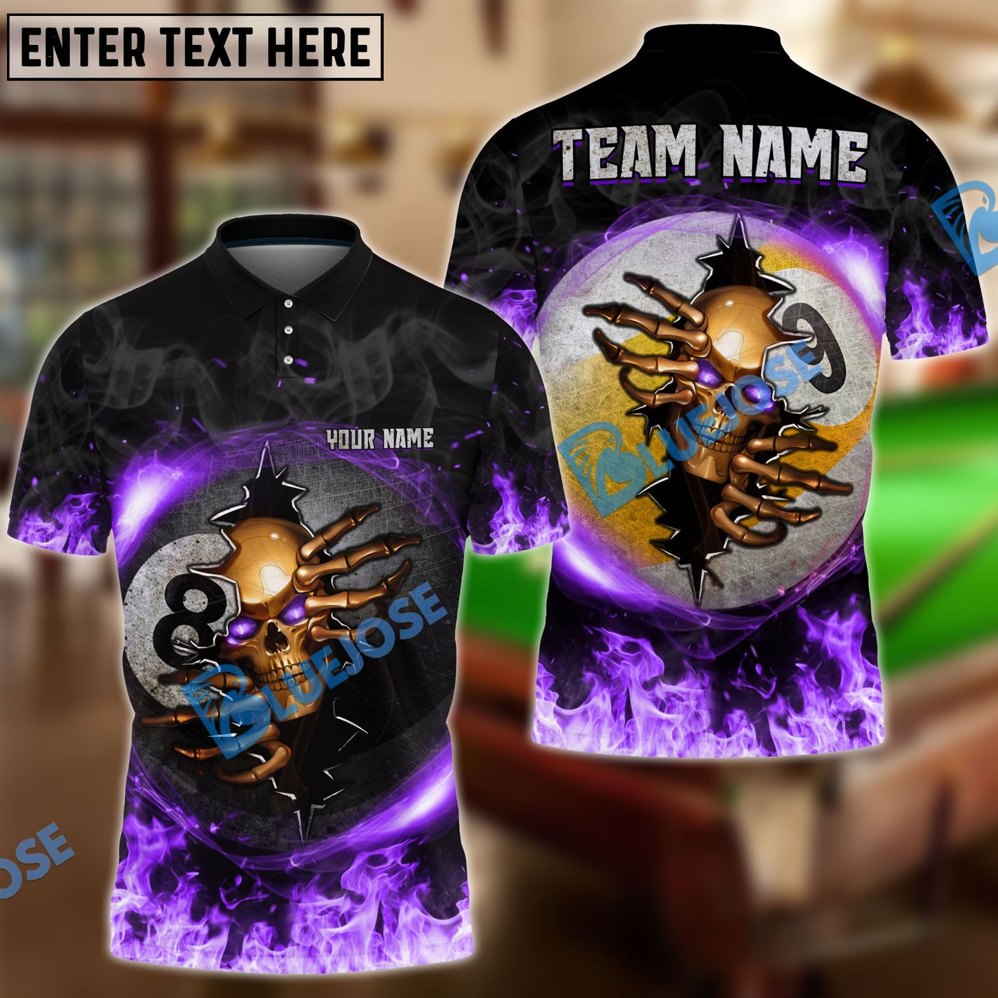 Frenzidea Billiards Ball 8 And 9 Fire Skull Crack ver KH Personalized Name, Team Name Unisex Polo( 6 Colors )