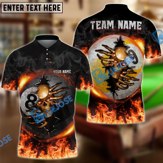 Frenzidea Billiards Ball 8 And 9 Fire Skull Crack ver KH Personalized Name, Team Name Unisex Polo( 6 Colors )