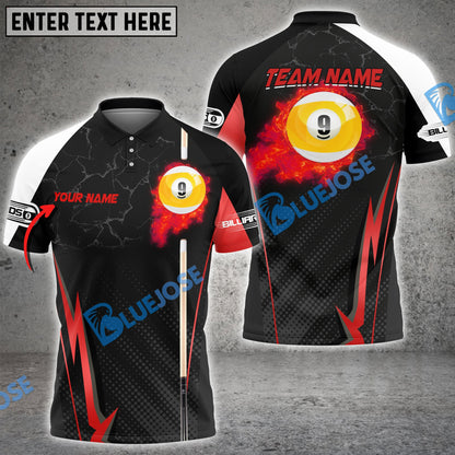 Frenzidea Billiards Ball 9 Fire Cue Personalized Name, Team Name Unisex Shirt ( 4 Colors )