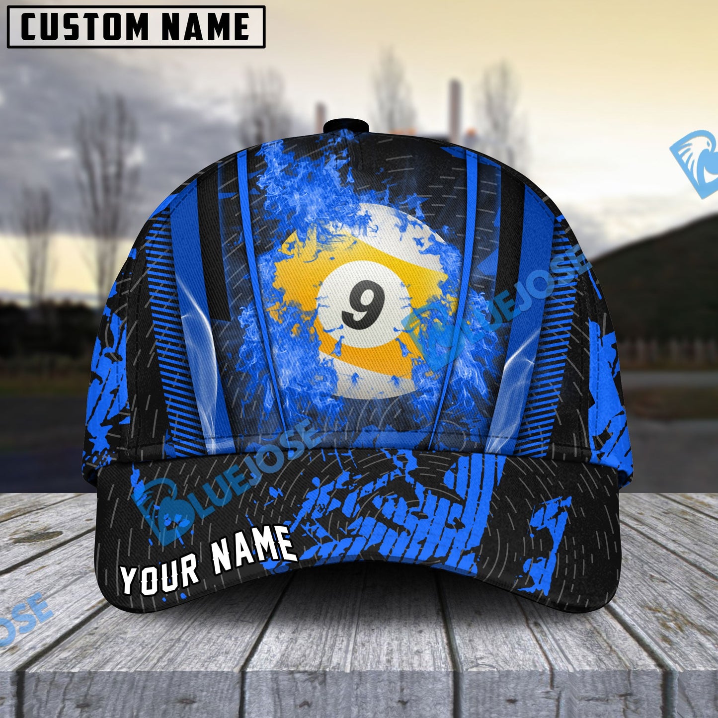 Frenzidea Billiards Ball 9 Abstract Grunge Texture Personalized Name Cap (5 Colors)