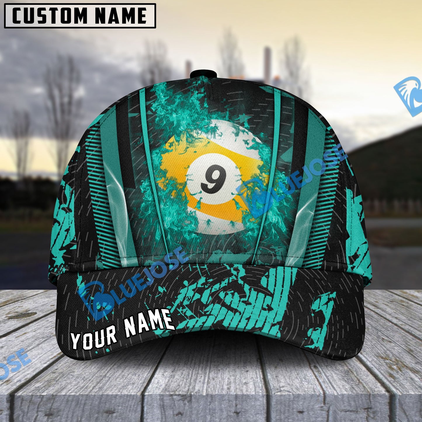 Frenzidea Billiards Ball 9 Abstract Grunge Texture Personalized Name Cap (5 Colors)