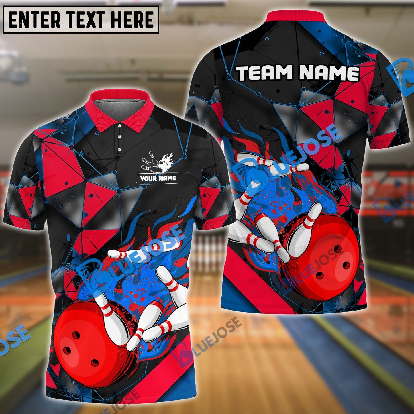 Frenzidea Bowling And Pins Colorful Flame Throw Customized Name 3D Shirt (4 Colors)