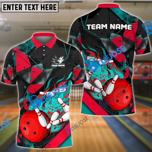 Frenzidea Bowling And Pins Colorful Flame Throw Customized Name 3D Shirt (4 Colors)