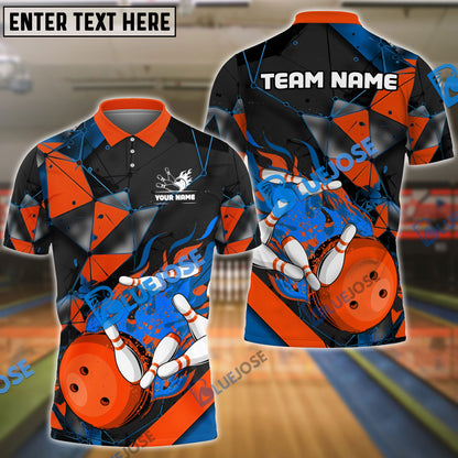 Frenzidea Bowling And Pins Colorful Flame Throw Customized Name 3D Shirt (4 Colors)