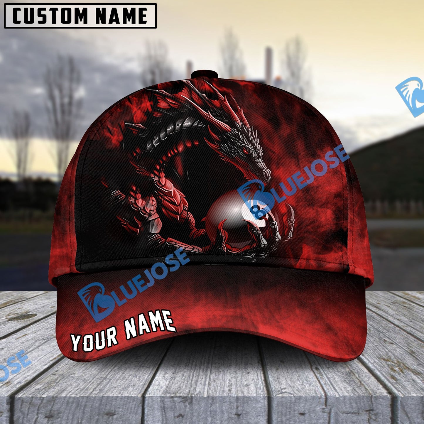 Frenzidea Billiards Ball 8 Aero Dragon Personalized Name Cap (4 Colors)