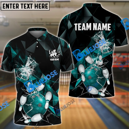 Frenzideas Bowling And Pins Broken Glass Customized Name 3D Shirt ( 6 Colors)