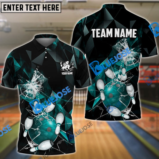 Frenzideas Bowling And Pins Broken Glass Customized Name 3D Shirt ( 6 Colors)