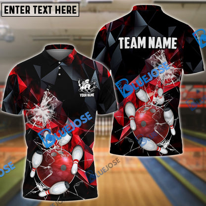 Frenzideas Bowling And Pins Broken Glass Customized Name 3D Shirt ( 6 Colors)
