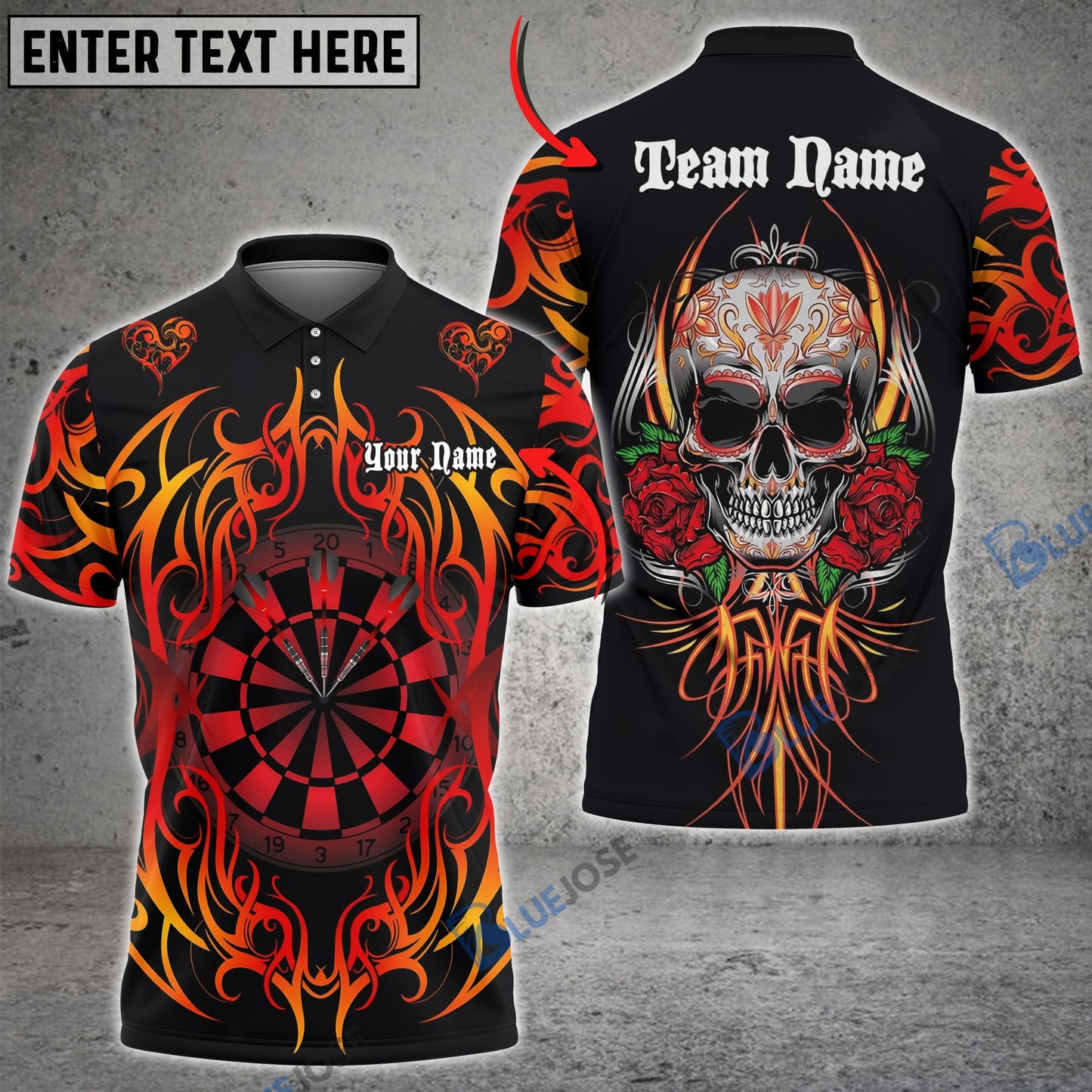 Frenzidea Darts Fire Rose Personalized Name, Team Name 3D Shirt