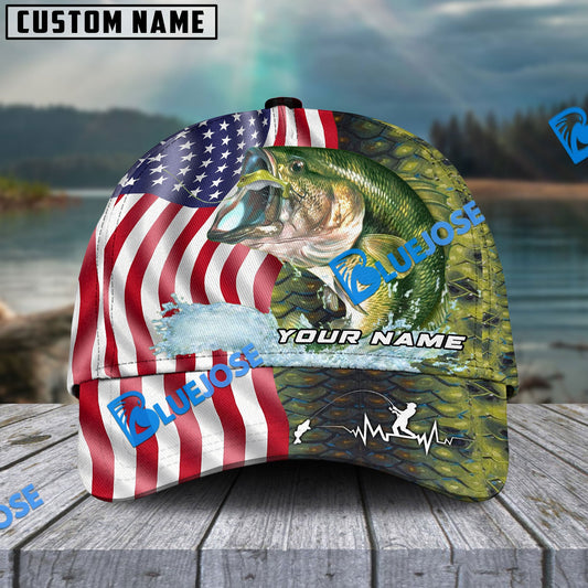 Frenzidea Personalized Bass Skin American Flag Fishing Classic Cap