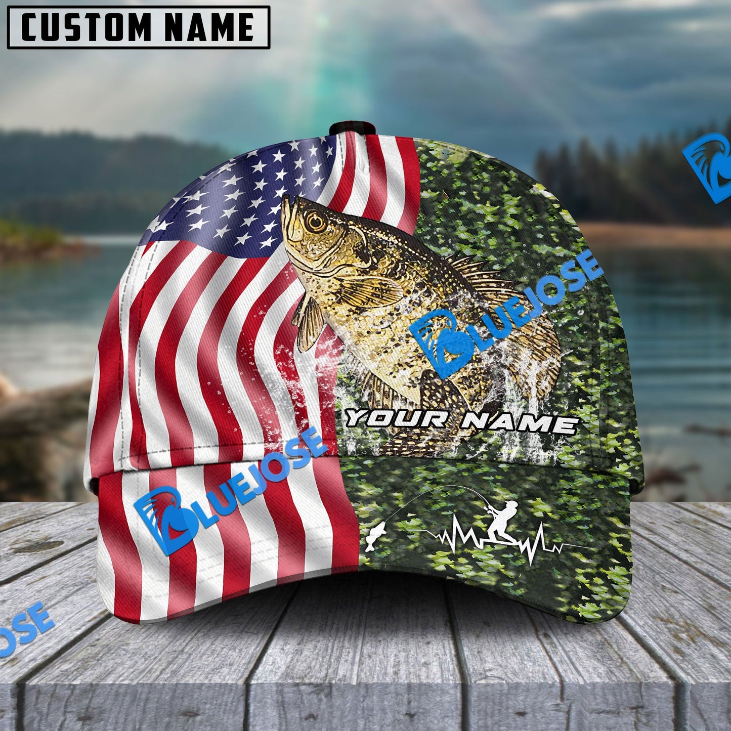 Frenzidea Personalized Crappie Skin American Flag Fishing Classic Cap