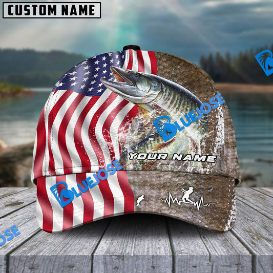Frenzidea Personalized Musky Skin American Flag Fishing Classic Cap