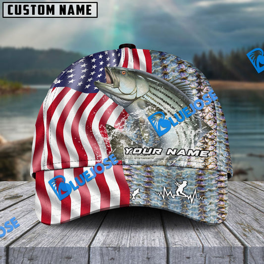 Frenzidea Personalized Striped Bass Skin American Flag Fishing Classic Cap