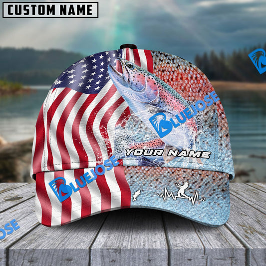 Frenzidea Personalized Trout Skin American Flag Fishing Classic Cap