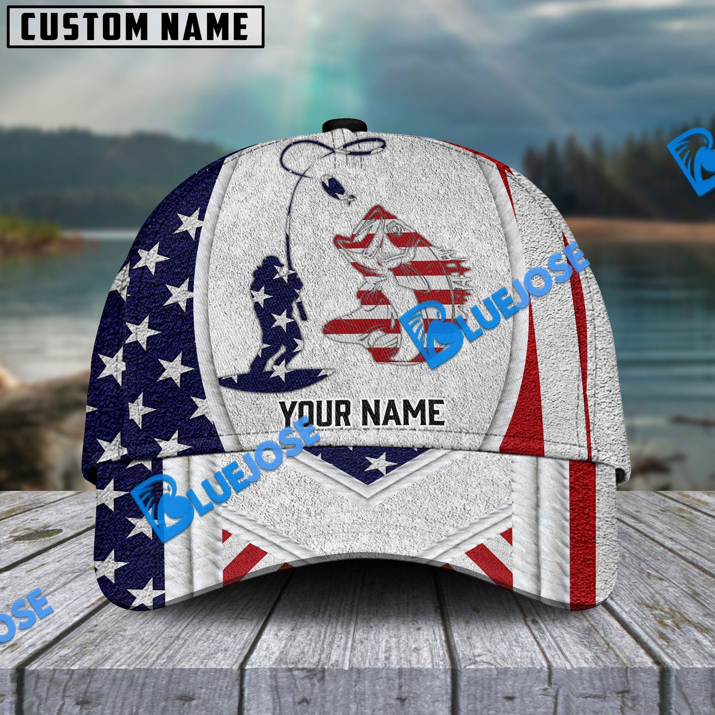 Frenzidea Personalized Large Mouth Bass Fishing American Dusty Style Classic Cap