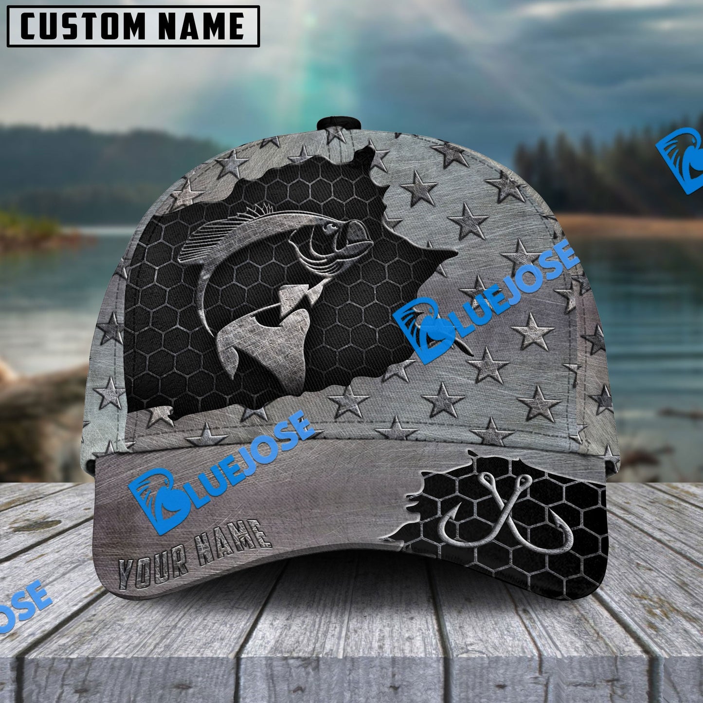 Frenzidea Personalized Crappie Fishing Black Metal Pattern Classic Cap