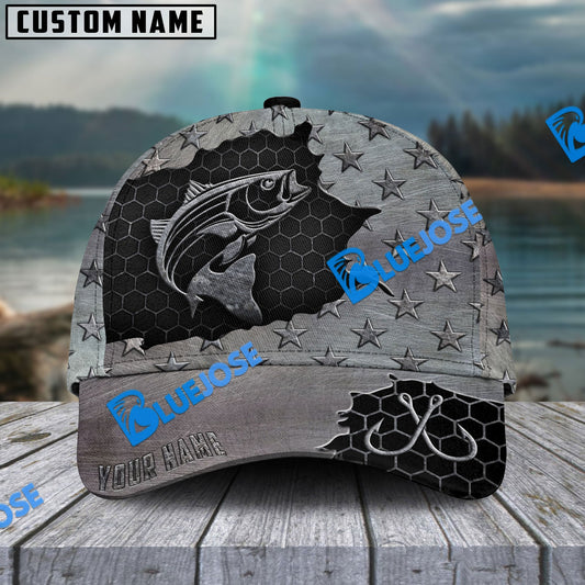 Frenzidea Personalized Striped Bass Fishing Black Metal Pattern Classic Cap