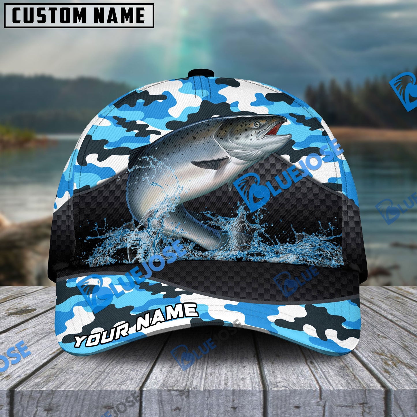 Frenzidea Personalized Salmon Fishing Blue Camo Sport Classic Cap