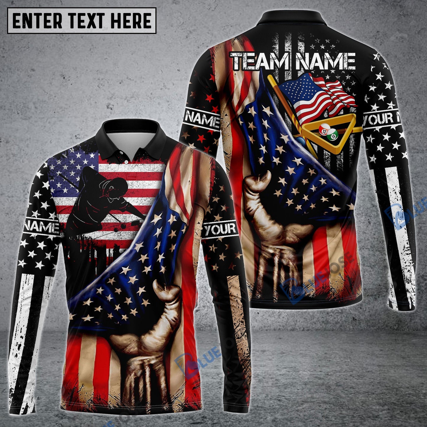 Frenzidea Billiards American Flag Player Personalized Name, Team Name Shirt