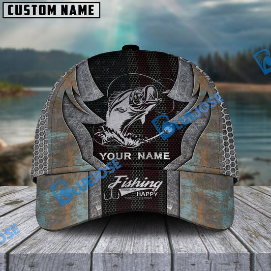 Frenzidea Personalized Bass Fishing American Flag Rusty Metal Pattern Classic Cap