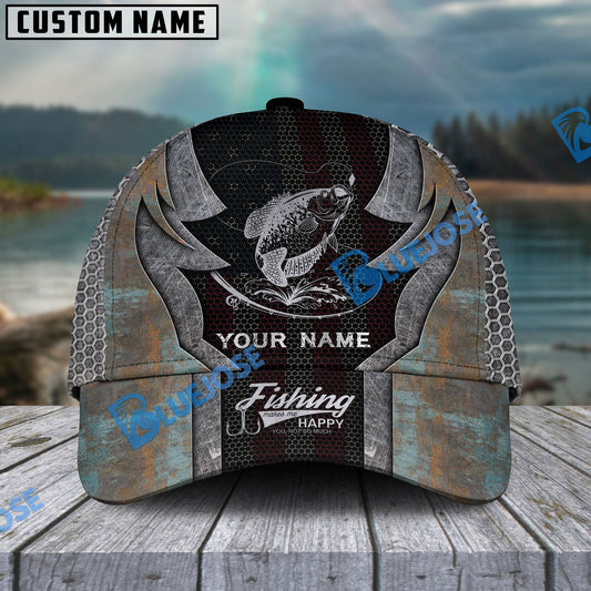 Frenzidea Personalized Crappie Fishing American Flag Rusty Metal Pattern Classic Cap