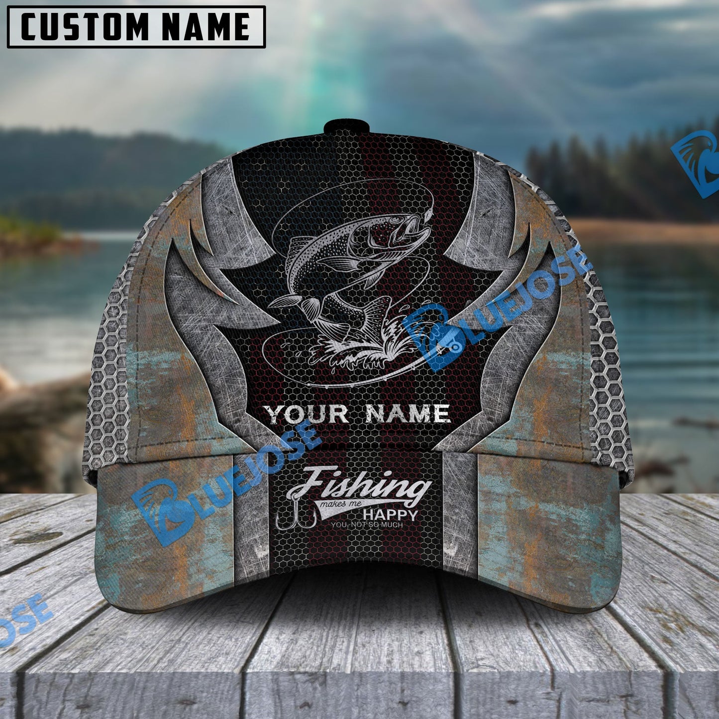 Frenzidea Personalized Trout Fishing American Flag Rusty Metal Pattern Classic Cap