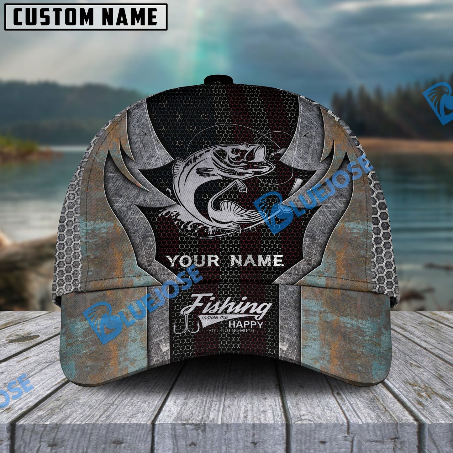 Frenzidea Personalized Walleye Fishing American Flag Rusty Metal Pattern Classic Cap