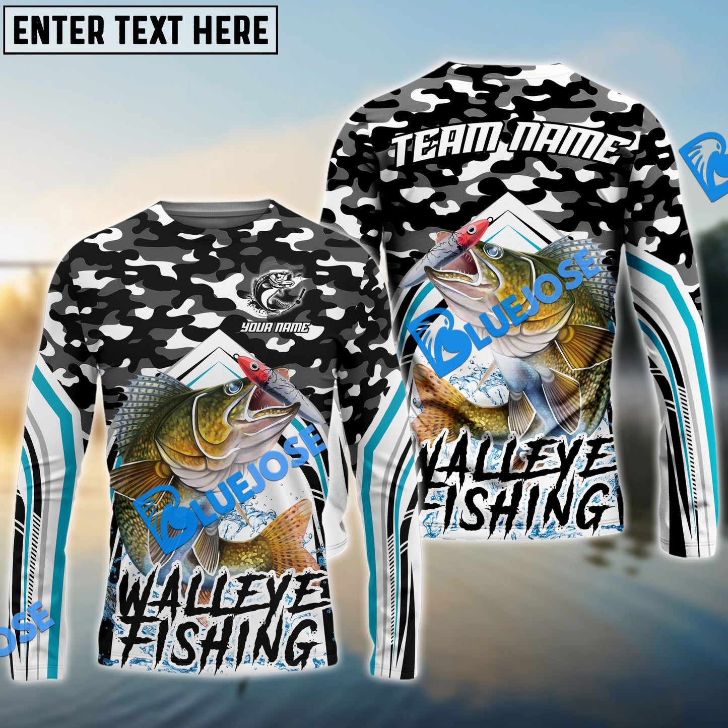 Frenzidea Walleye Fishing Black Camo Sport Custom Name & Team Name 3D Shirts