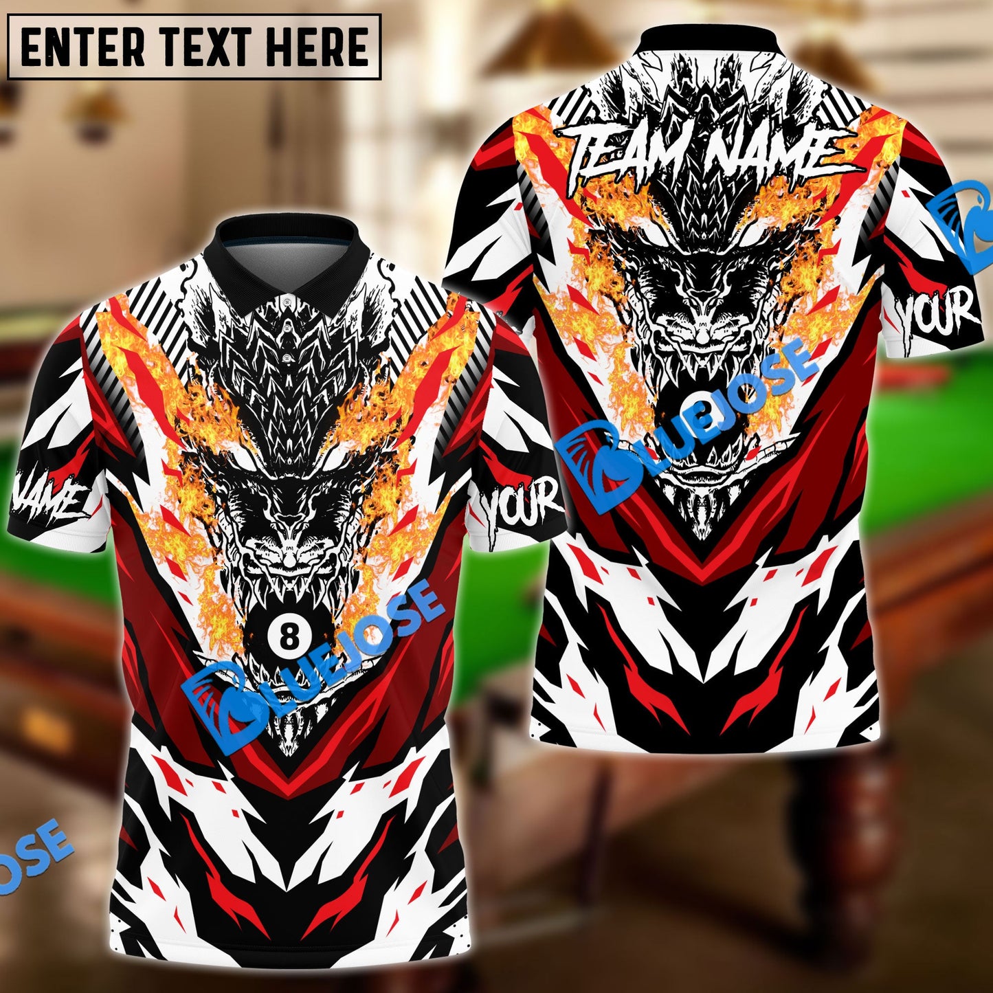 Frenzidea Billiards Ball 8 Raging Dragon Personalized Name, Team Name Unisex Shirt ( 4 Colors )