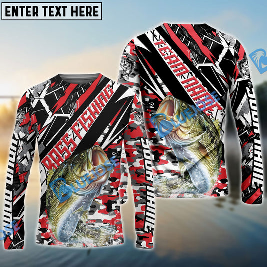 Frenzidea Bass Fishing Red Grunge Camo Custom Name & Team Name 3D Shirts