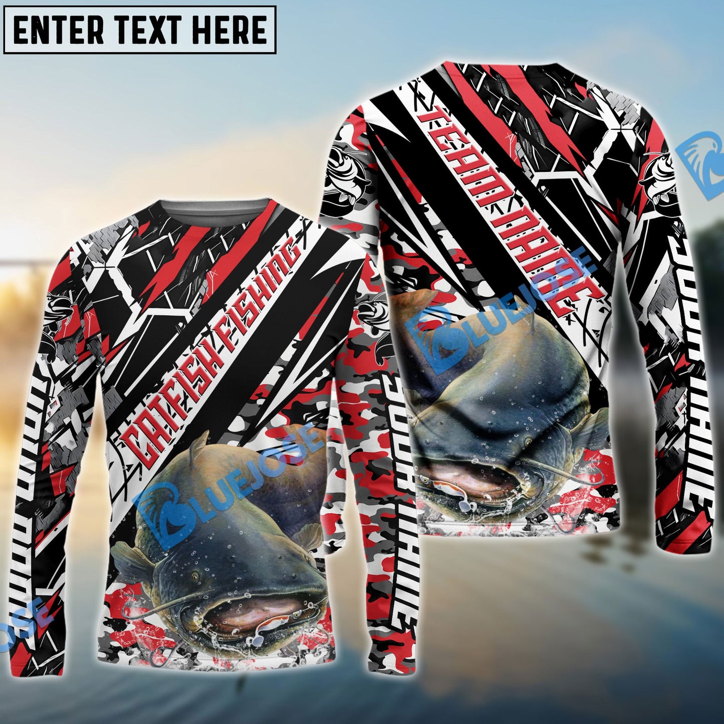 Frenzidea Catfish Fishing Red Grunge Camo Custom Name & Team Name 3D Shirts