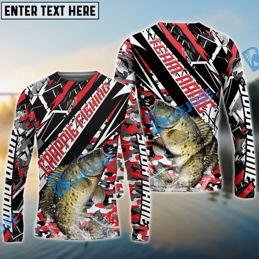 Frenzidea Crappie Fishing Red Grunge Camo Custom Name & Team Name 3D Shirts