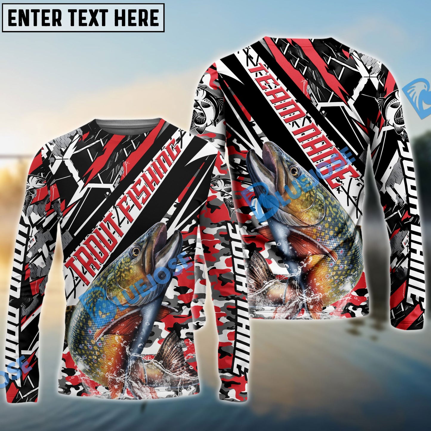 Frenzidea Trout Fishing Red Grunge Camo Custom Name & Team Name 3D Shirts