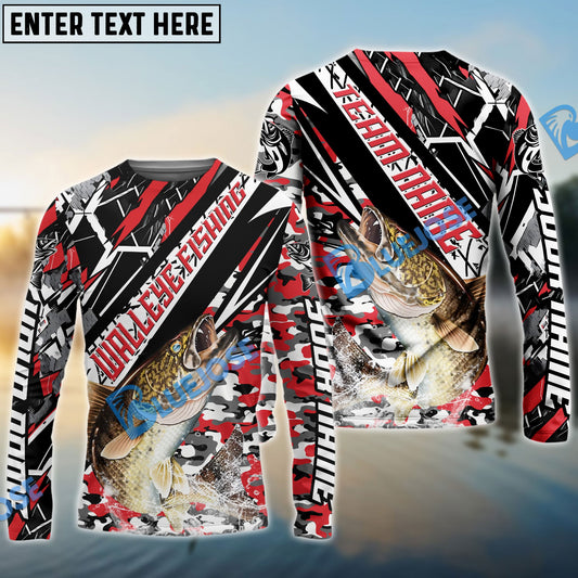 Frenzidea Walleye Fishing Red Grunge Camo Custom Name & Team Name 3D Shirts