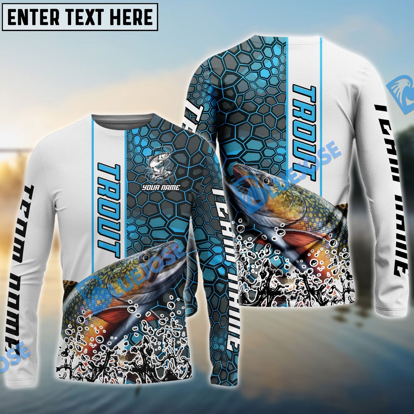 Frenzidea Trout Fishing Blue Fin Bling Camo Sport Custom Name & Team Name 3D Shirts