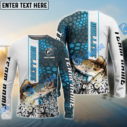 Frenzidea Walleye Fishing Blue Fin Bling Camo Sport Custom Name & Team Name 3D Shirts