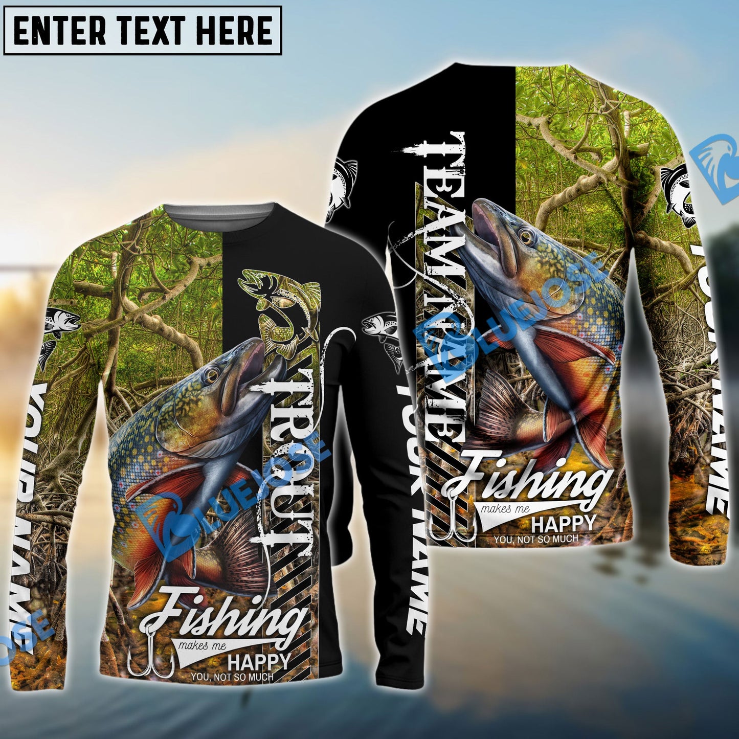 Frenzidea Trout Fishing Jungle Camo Custom Name & Team Name 3D Shirts