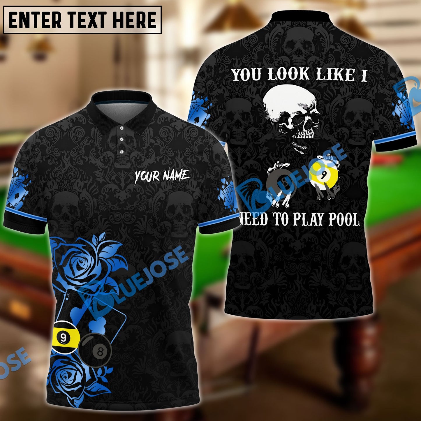 Frenzidea Billiards Poker Skull Personalized Name Unisex Shirt ( 6 Colors )