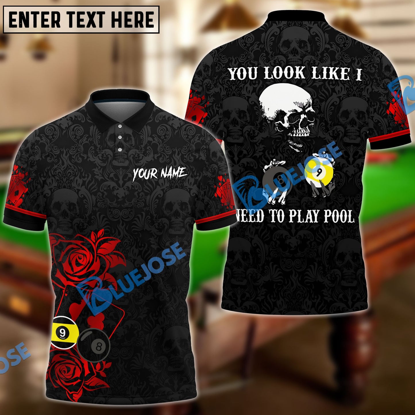 Frenzidea Billiards Poker Skull Personalized Name Unisex Shirt ( 6 Colors )